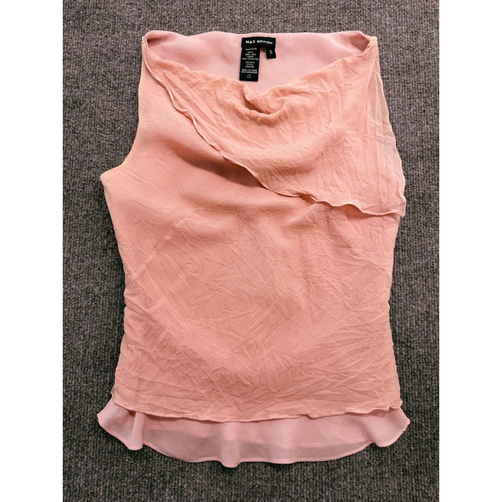 Max Edition Cowl Neck Silk Tank Top Womens Small Pink Ruffle Layered Sleeveless